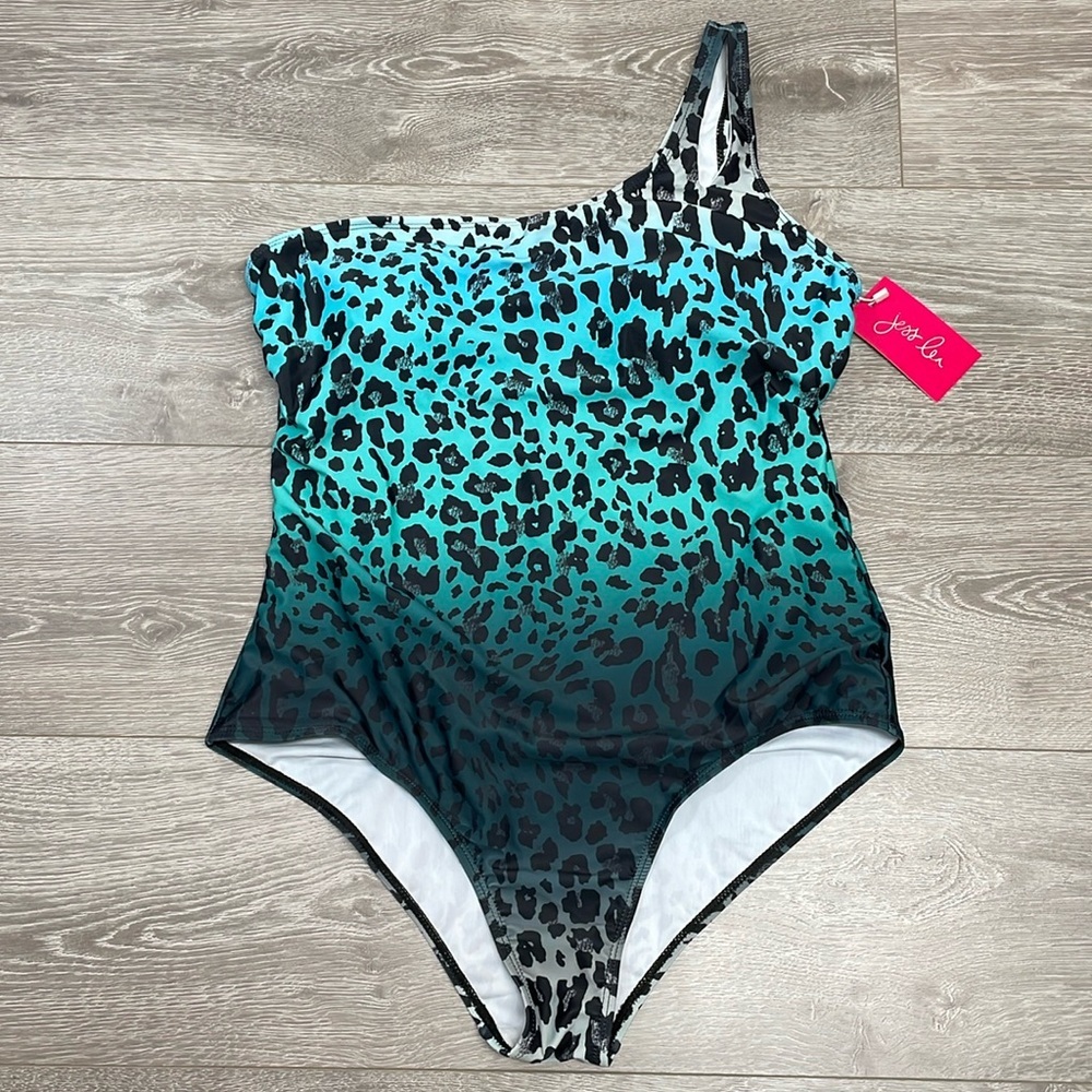 NWT Jess Lea One Shoulder Cutout Ombre Animal Print One Piece Swimsuit 3XL